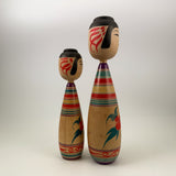 Kokeshi. Wonderful Tsugaru Kokeshi Doll Pair. Large-ish Vintage Kokeshi. Great Condition.