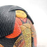 A gorgeous brand new kokeshi by award-winning artist Yuji Watanabe. A large sculptural kokeshi with endless fine detail. She has a peaceful expression and her kimono is spectacular. One of a kind. Only available at JapaneseKokeshiDolls.com
