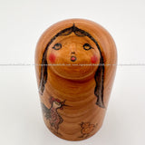 Photo of a Captivating, Brand New Creative Kokeshi doll by Katsura Kato. Cultivated-yet-Cute! This fabulous kokeshi doll was an official entry in the 2022 All-Japan Kokeshi Competition. What a work of art! It takes a deft hand to create a kokeshi that's simultaneously graceful, elegant, humorous & cute, but Katsura Kato does it! Only available here!