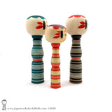 Kokeshi. NEW! Modern Striped Traditional Kokeshi by Minae Kamata. Ltd Edition.