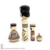 BRAND NEW! Delightful Group of Four Traditional (dento) Kokeshi Dolls by Yoshimi Koyama.