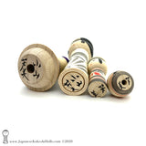 BRAND NEW! Delightful Group of Four Traditional (dento) Kokeshi Dolls by Yoshimi Koyama.