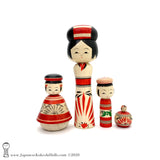 Kokeshi. Charming Family of Four Traditional Kokeshi Dolls by Yoshimi Koyama.BRAND NEW!