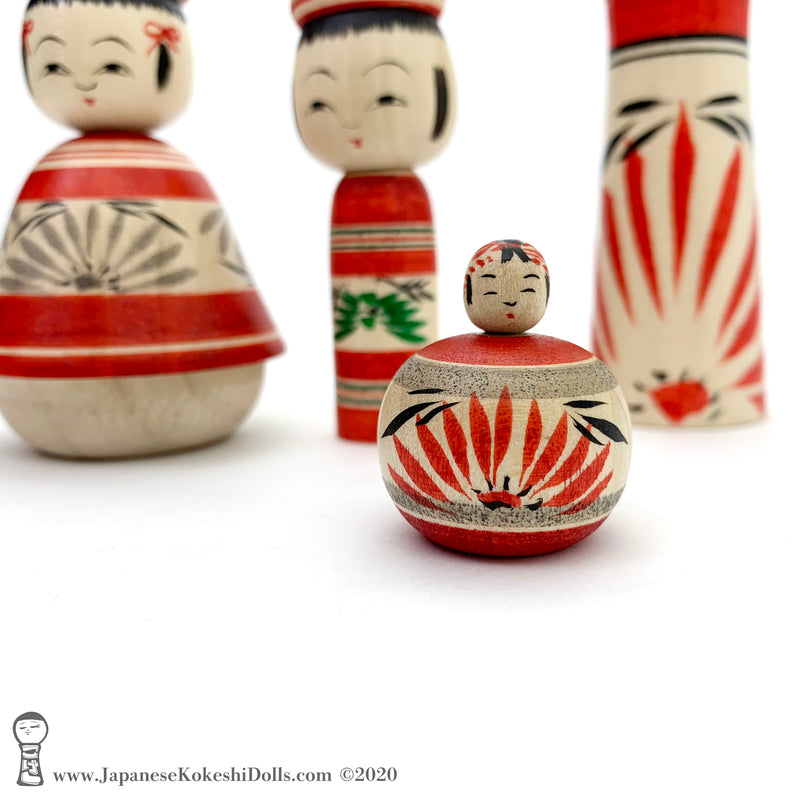 Kokeshi. BRAND NEW! Charming Family of Four Traditional Kokeshi Dolls by Yoshimi Koyama.