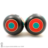Kokeshi Doll Pair. NEW! Green & Red Kokeshi Pair by Takashi & Minae Kamata.