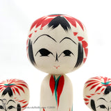 Kokeshi. NEW! Darling Family of Kokeshi Dolls. BIG Eyes. Red Stripes. By Tsukasa Wagatsuma.