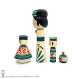 NEW! Family of Four Unique Traditional Kokeshi Dolls by Yoshimi Koyama.