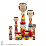 Kokeshi Dolls Family. Seven BRAND NEW Kokeshi Dolls by Toshio Takada. CUTE! COLORFUL!