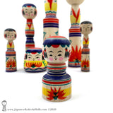 Kokeshi Dolls Family. Seven BRAND NEW Kokeshi Dolls by Toshio Takada. CUTE! COLORFUL!