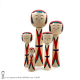 NEW!! Five AMAZING Kokeshi Dolls by Toshio Takada. Traditional Kokeshi. Modern Kimonos.