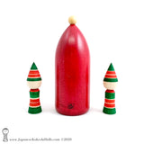 Kokeshi. Santa & Two Elves. Christmas Kokeshi Dolls. Japanese Wooden Dolls.