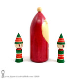 Kokeshi. Santa & Two Elves. Christmas Kokeshi Dolls. Japanese Wooden Dolls.