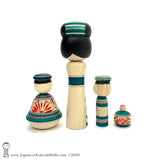 NEW! Family of Four Unique Traditional Kokeshi Dolls by Yoshimi Koyama.