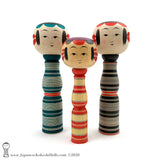 Kokeshi. NEW! Modern Striped Traditional Kokeshi by Minae Kamata. Ltd Edition.