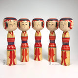 Kokeshi Group of Five. Beautiful Yajiro Kokeshi by Fukuo Niiyama. Traditional Kokeshi. Dento Kokeshi.