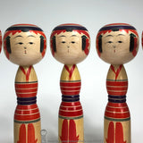 Kokeshi Group of Five. Beautiful Yajiro Kokeshi by Fukuo Niiyama. Traditional Kokeshi. Dento Kokeshi.