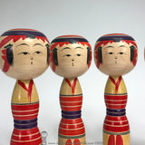 Kokeshi Group of Five. Beautiful Yajiro Kokeshi by Fukuo Niiyama. Traditional Kokeshi. Dento Kokeshi.