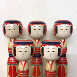 Kokeshi Group of Five. Beautiful Yajiro Kokeshi by Fukuo Niiyama. Traditional Kokeshi. Dento Kokeshi.