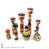 Kokeshi. NEW! Large Family of Traditional Kokeshi Dolls by Toshio Takada.