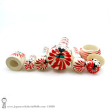 Kokeshi. NEW! Darling Family of Kokeshi Dolls. BIG Eyes. Red Stripes. By Tsukasa Wagatsuma.