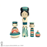 NEW! Family of Four Unique Traditional Kokeshi Dolls by Yoshimi Koyama.