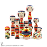 Kokeshi. NEW! Large Family of Traditional Kokeshi Dolls by Toshio Takada.