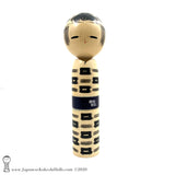 Kokeshi. NEW! Modern Kokeshi Doll with MCM Checked Kimono by Isao Sasaki.