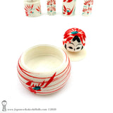 Kokeshi. NEW! Darling Family of Kokeshi Dolls. BIG Eyes. Red Stripes. By Tsukasa Wagatsuma.