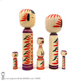 Kokeshi Family of Five. Brand New Traditional Kokeshi by Takashi Kamata. Dento Kokeshi.