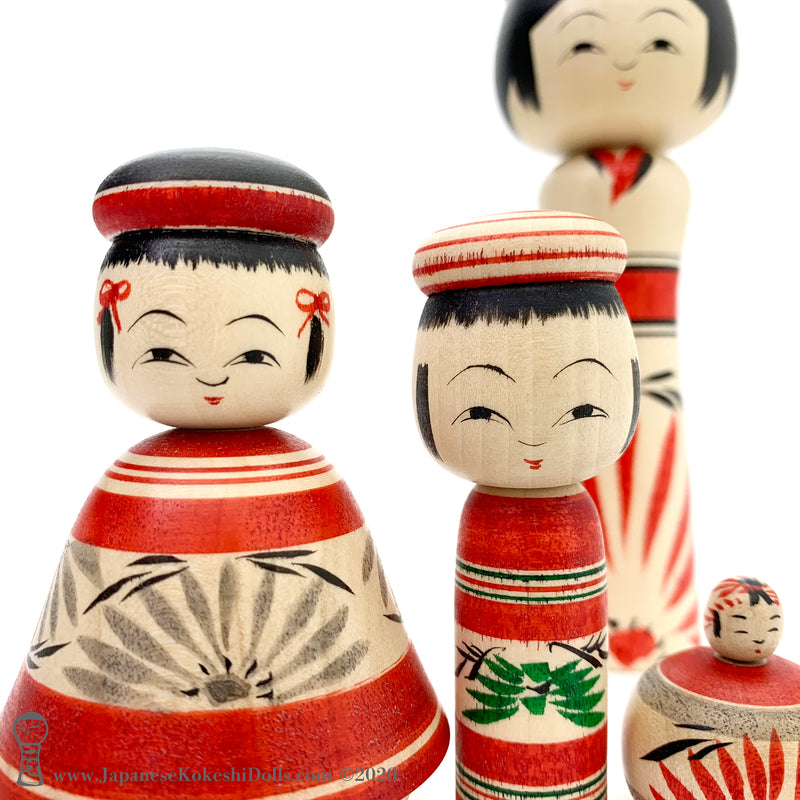Kokeshi. BRAND NEW! Charming Family of Four Traditional Kokeshi Dolls by Yoshimi Koyama.