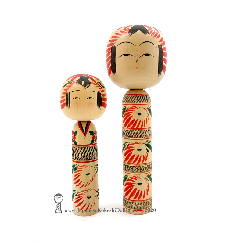 Kokeshi. Exquisite Pair of New Dento Kokeshi Dolls