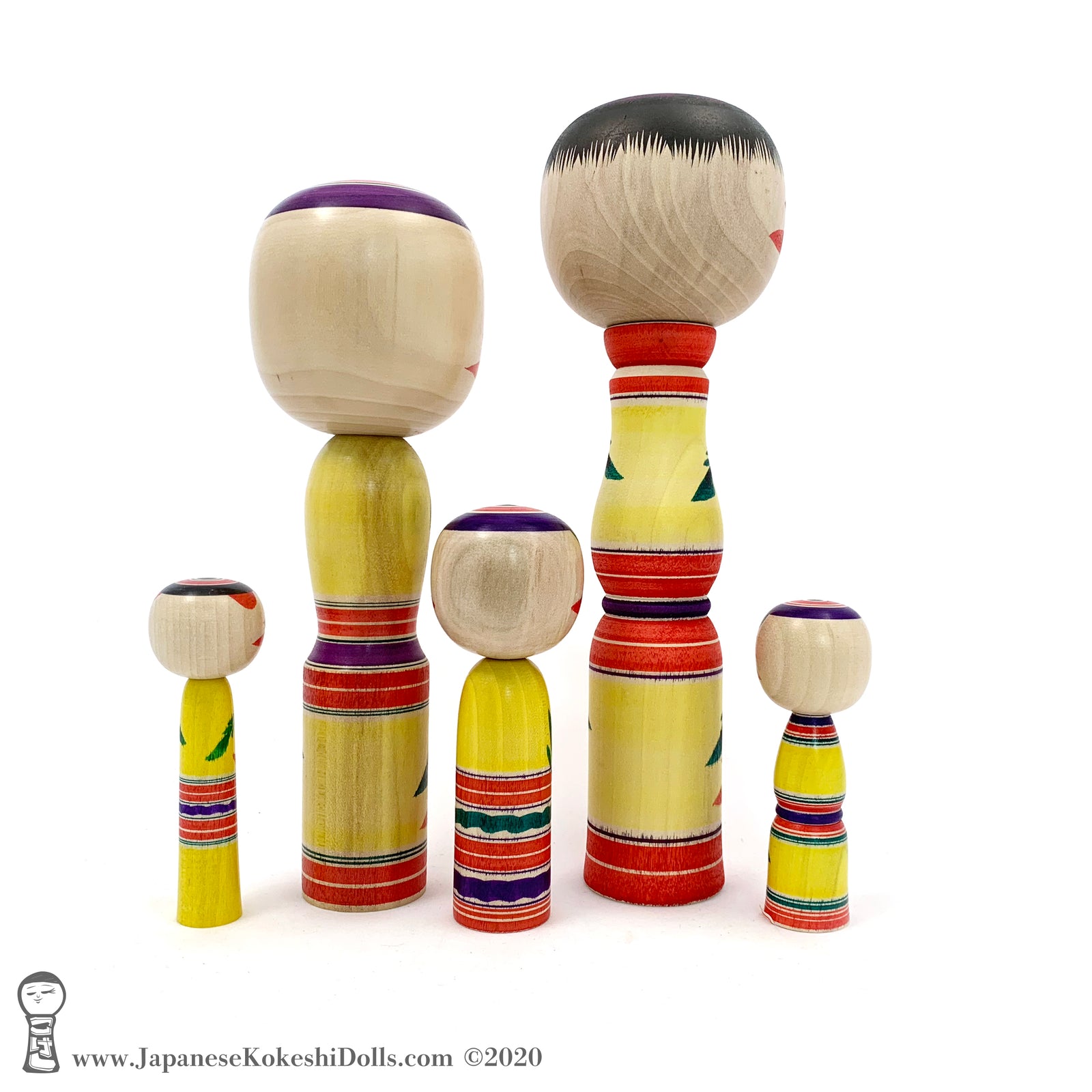 Kokeshi. One-of-a-Kind Group of Kokeshi Dolls by Takashi & Minae