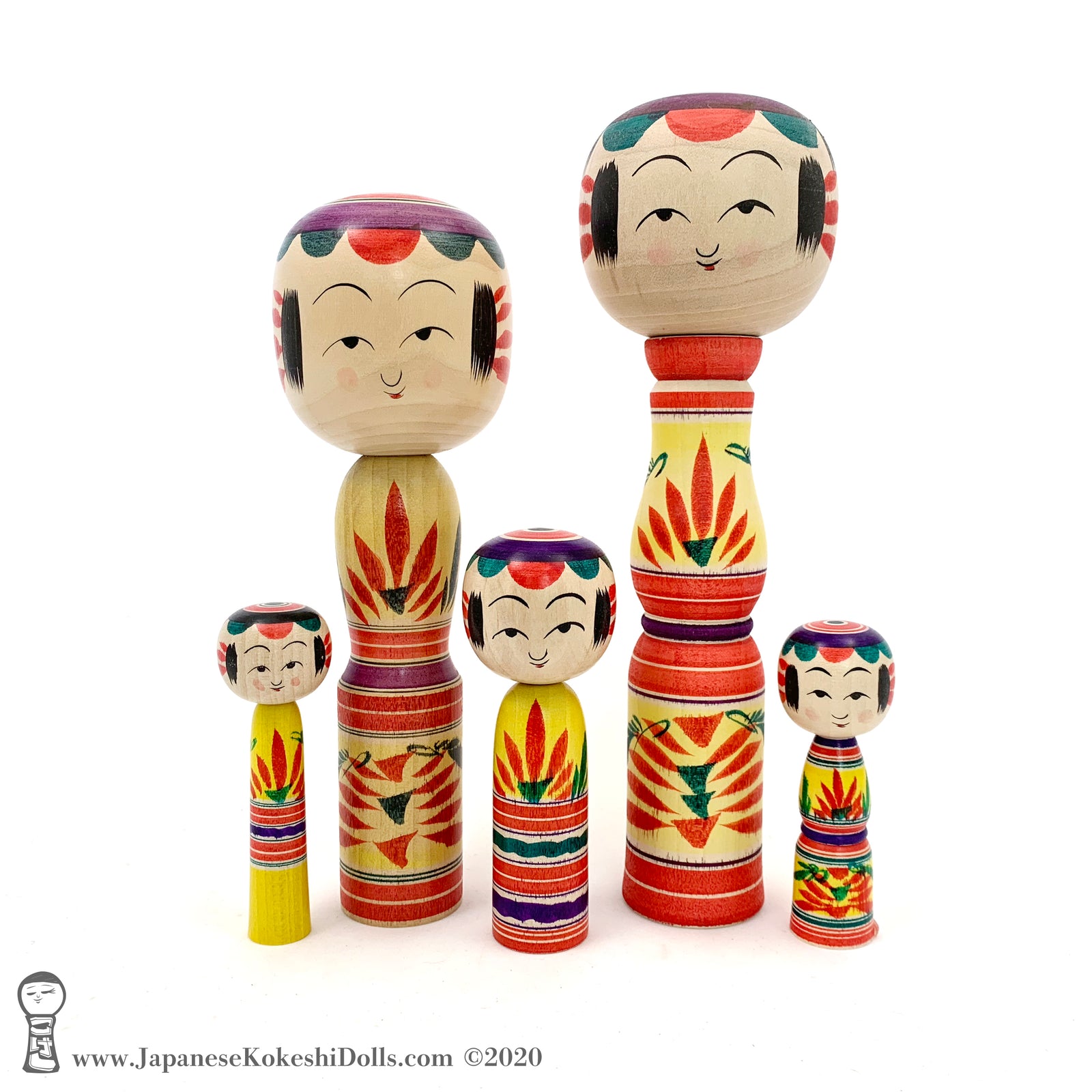 Kokeshi. One-of-a-Kind Group of Kokeshi Dolls by Takashi & Minae