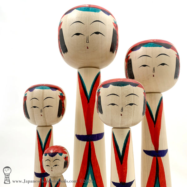 NEW!! Five AMAZING Kokeshi Dolls by Toshio Takada. Traditional Kokeshi. Modern Kimonos.