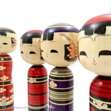 Kokeshi Family. NEW! Five Purple & Red Kokeshi by Isao Sasaki. Beautiful!