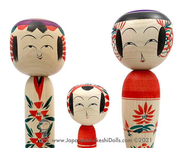 Kokeshi. TALL & UNIQUE. Three RARE Kokeshi Dolls. Takashi Kamata. Japanese Wooden Dolls.