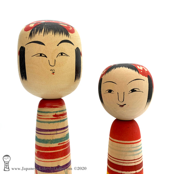 Vintage Kokeshi Dolls. A RARE Pair of Tsuchiyu style Traditional (dento) Kokeshi.