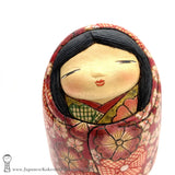 You've Never Seen a Kokeshi Like This—One of a Kind! A GORGEOUS kokeshi doll crafted in 2019 by award-winning artist Ichiko Yahagi. This doll has a quirky-yet-captivating expression that will steal your heart! Her kimono is exquisitely hand-carved & hand-painted. Totally UNIQUE! Acquired directly from the artist! RARE!